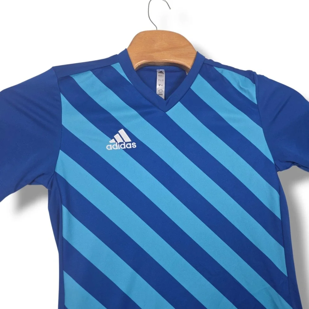 Adidas‎ Entrada 22 Soccer Jersey Mens Small Blue Striped Aeroready Graphic Shirt